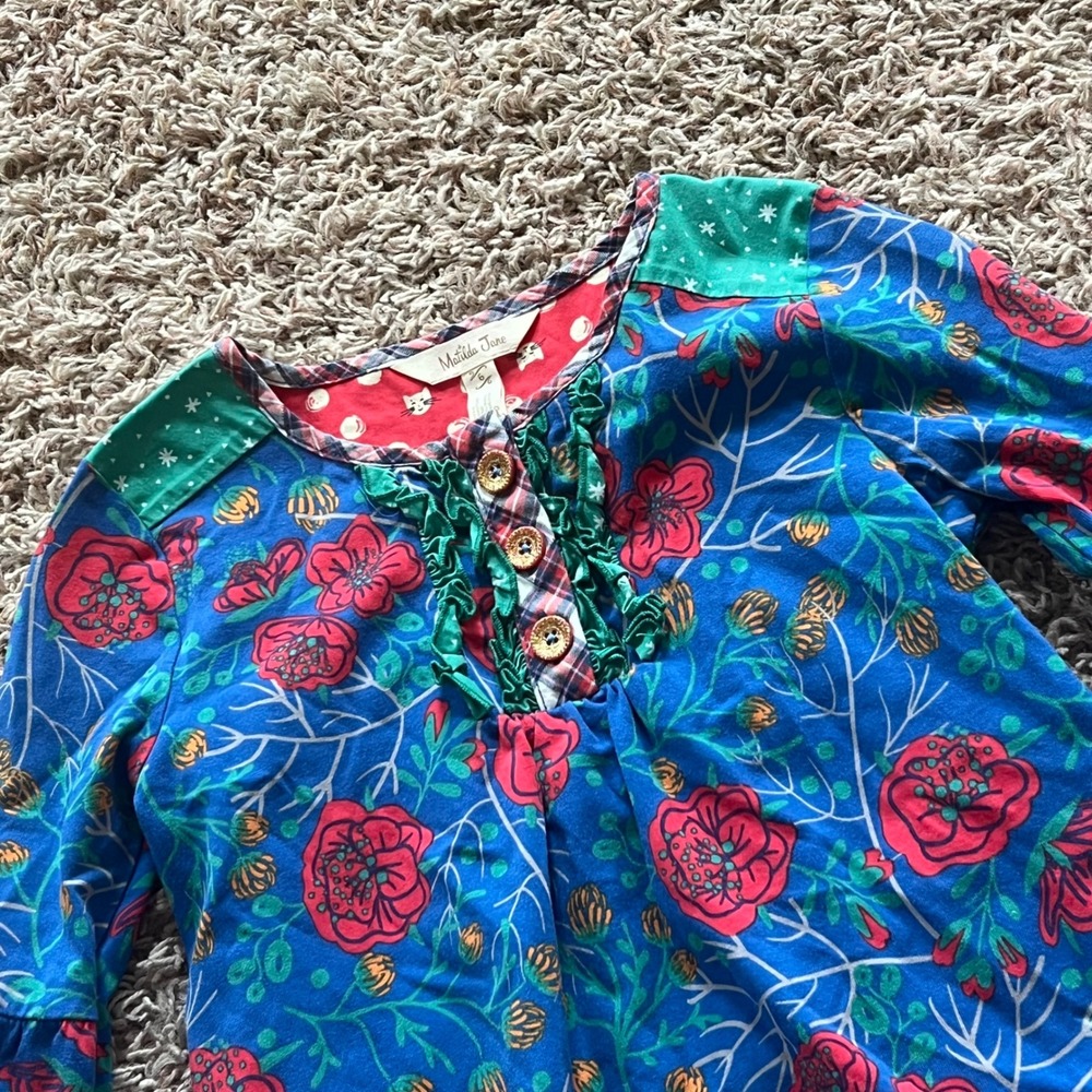 Matilda Jane Girls Blue Floral Cat Tunic Top Long Sleeve Ruffle Size‎ 6